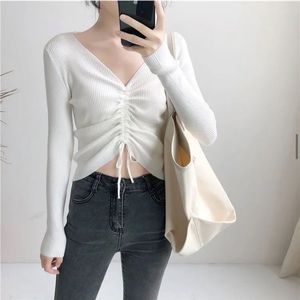 Yesstyle- Drawstring V-Neck Cropped Top
